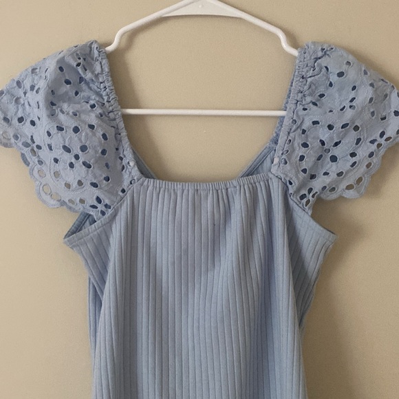 Joe Fresh Pastel Baby Blue Embroidered Short Sleeve Shirt Size XS - Picture 8 of 11